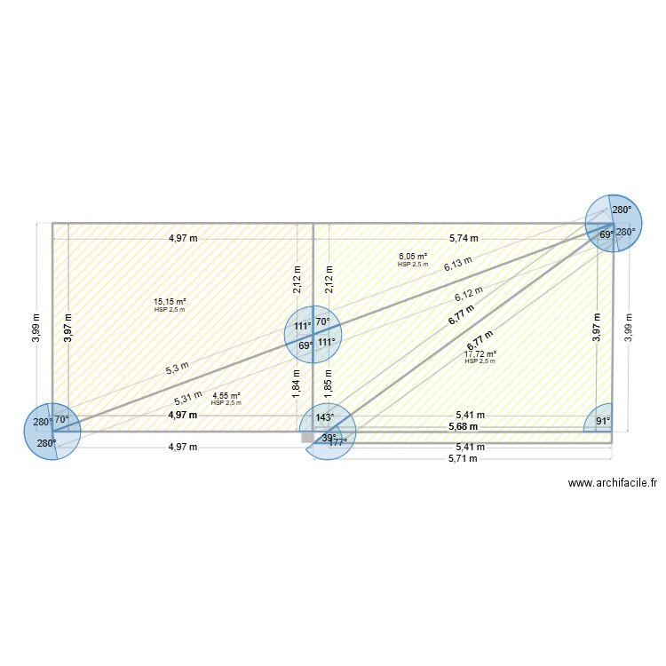 Plan exterieur bloc a bancher. Plan de 4 pièces et 43 m2