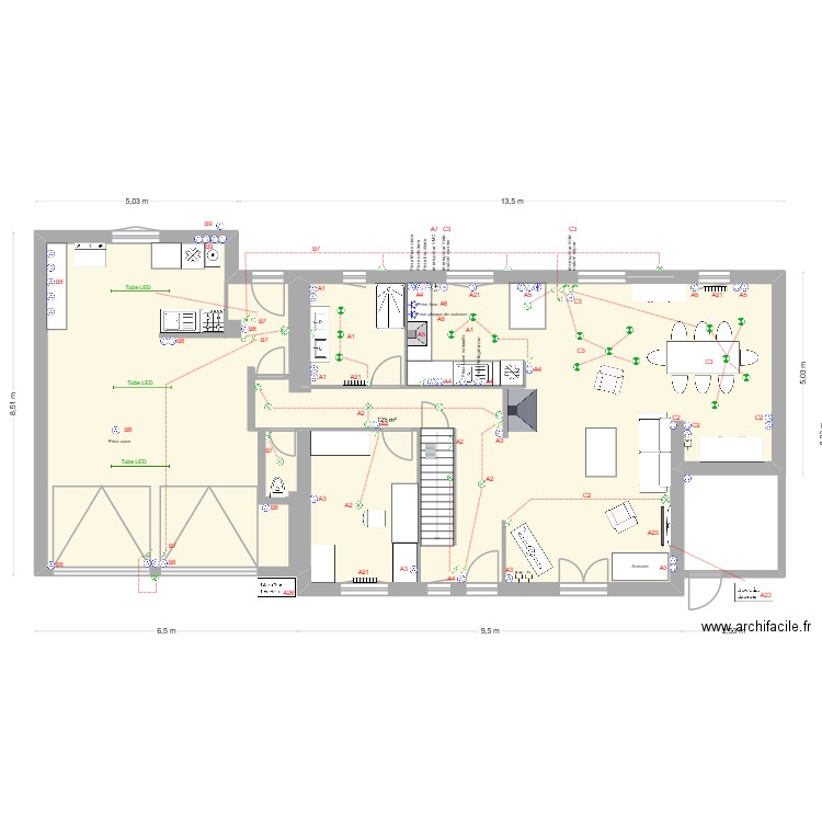maison RDC électricité. Plan de 1 pièce et 125 m2