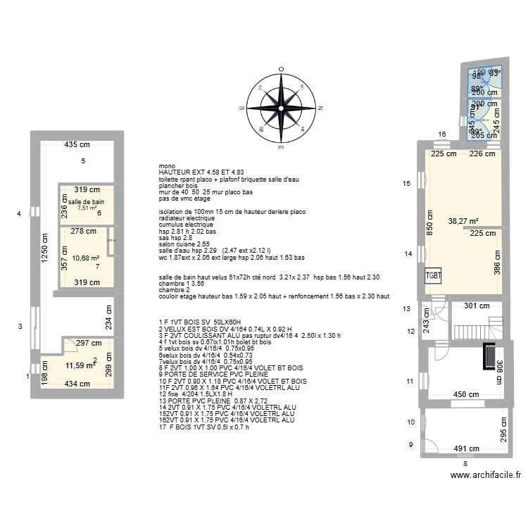 plan cariou. Plan de 7 pièces et 77 m2