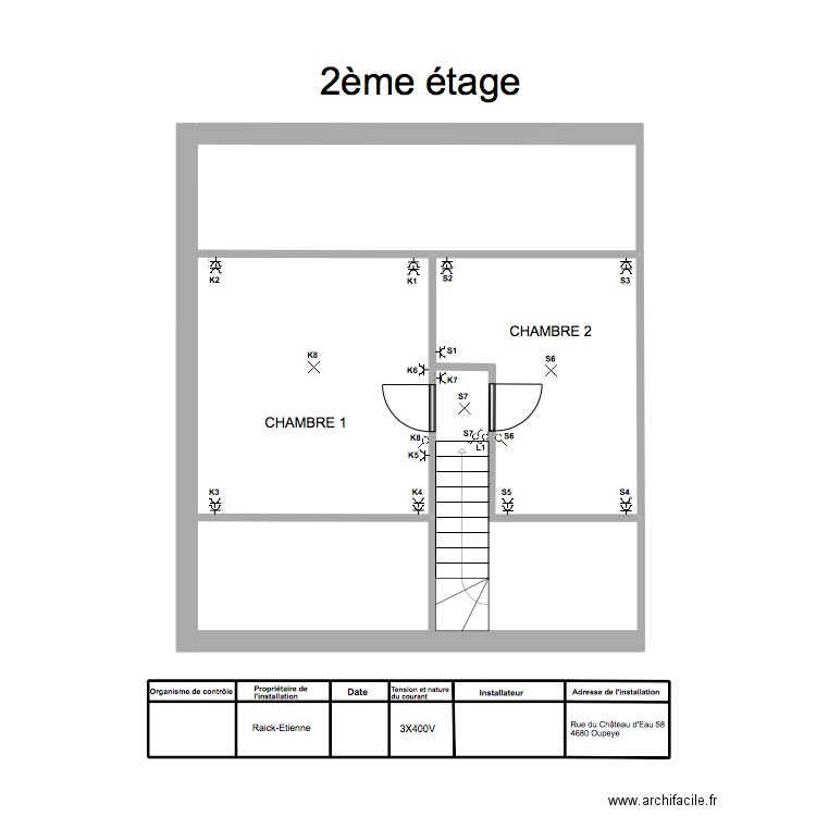 2ème étage. Plan de 14 pièces et 44 m2