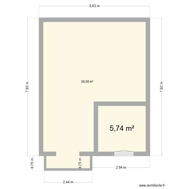 toit 1 pente. Plan de 5  et 99 m²