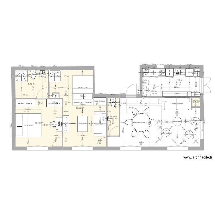 archifaclile plan meublé sdb ds dressing ArchiFacile. Plan de 5 pièces et 41 m2