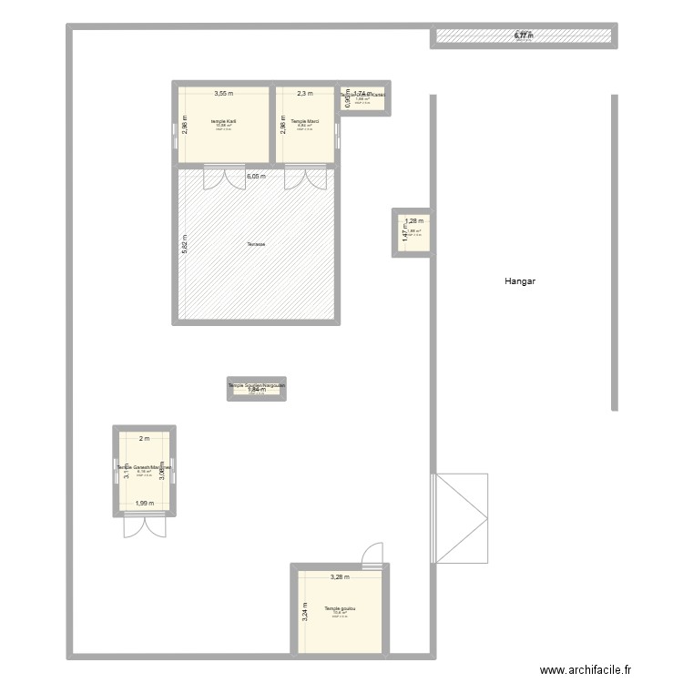 Temple Molly. Plan de 9 pièces et 78 m2