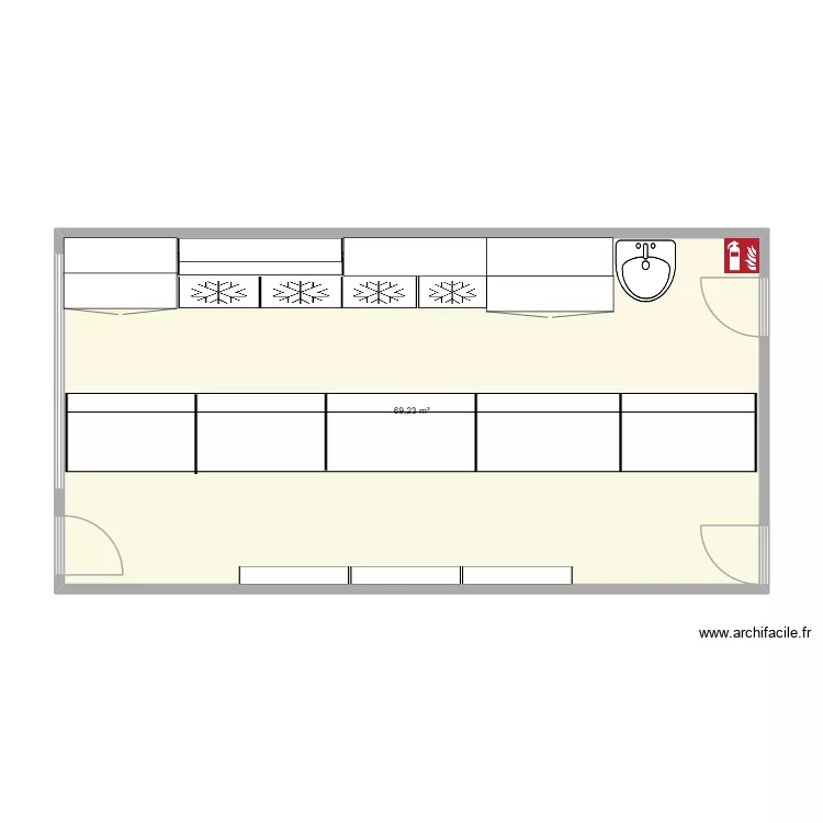 magasin boulangerie. Plan de 1 pièce et 69 m²