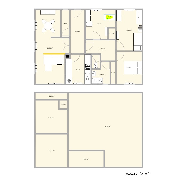chambre. Plan de 19 pièces et 170 m2