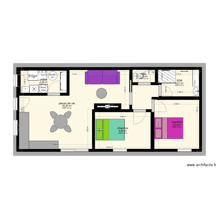 plan M 5. Plan de 7 pièces et 126 m2