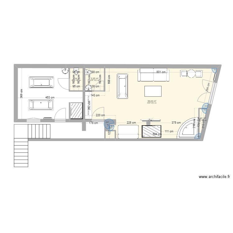 Mezzanine Vichy-0805. Plan de 4 pièces et 43 m2