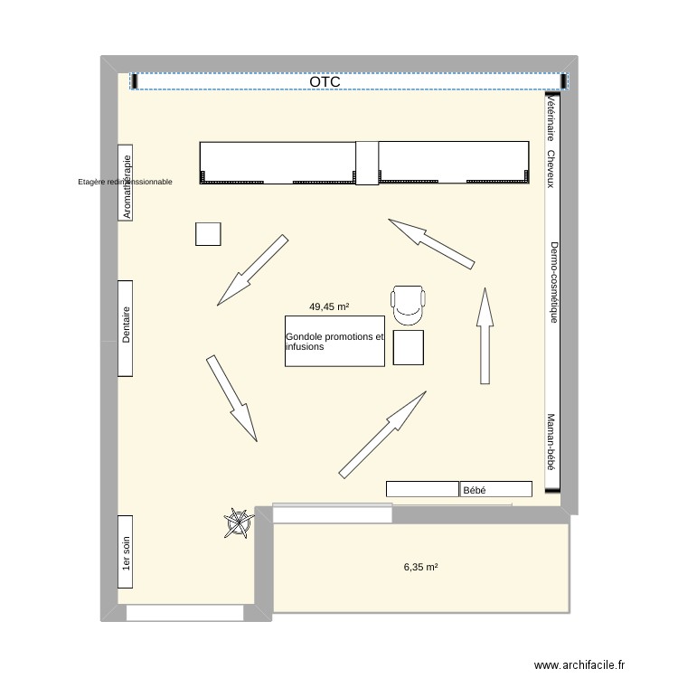 pharma. Plan de 2 pièces et 56 m2