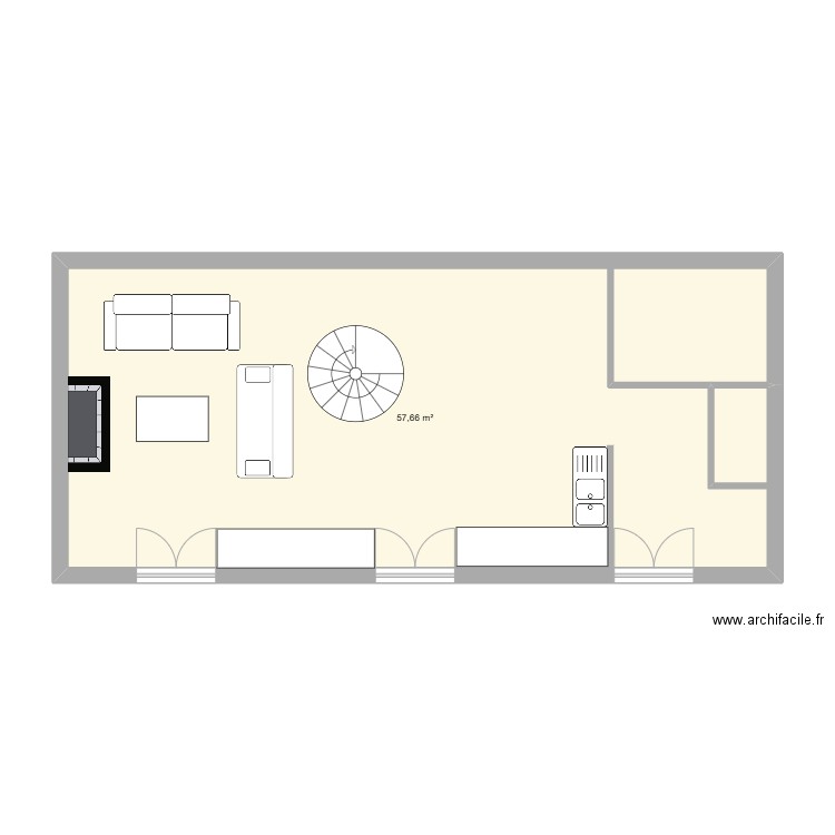 REz de chaussée. Plan de 1 pièce et 58 m2