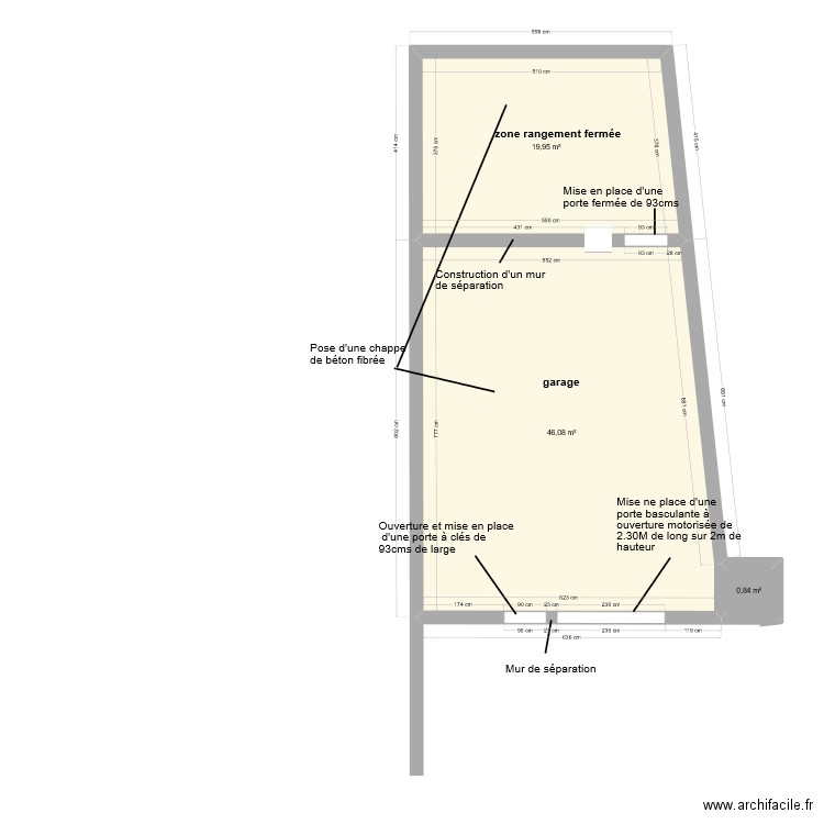 projet garage zone rangement. Plan de 3 pièces et 67 m2