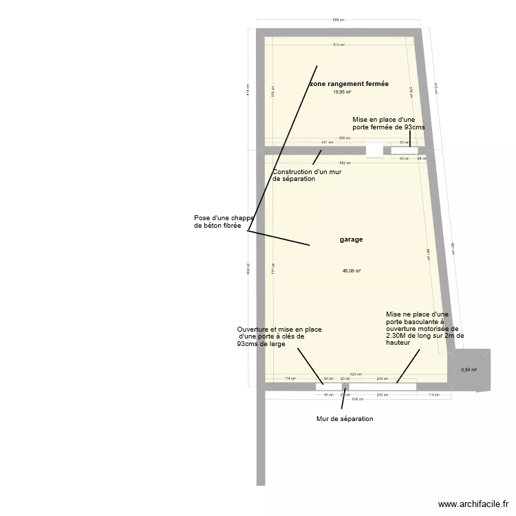 projet garage zone rangement. Plan de 