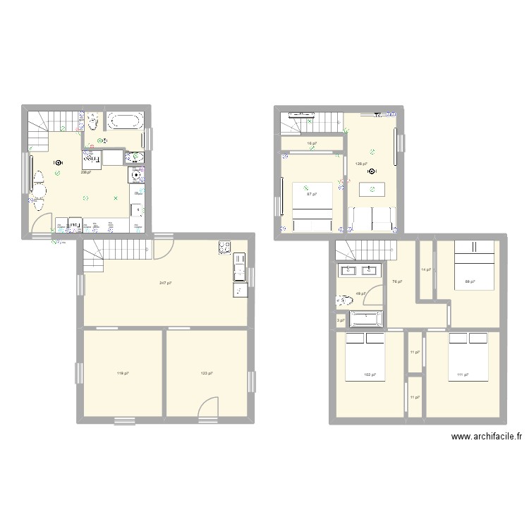 1137 élèc.. Plan de 16 pièces et 132 m2