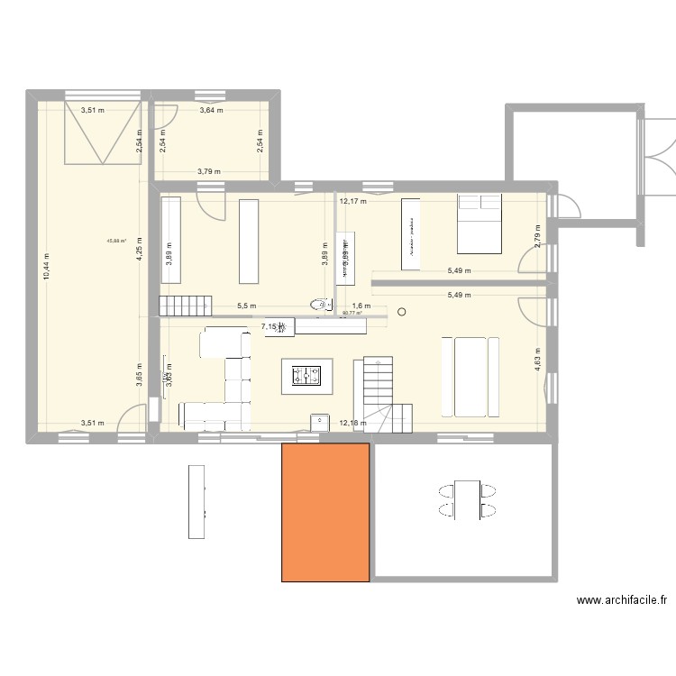 RdC 3. Plan de 2 pièces et 137 m2