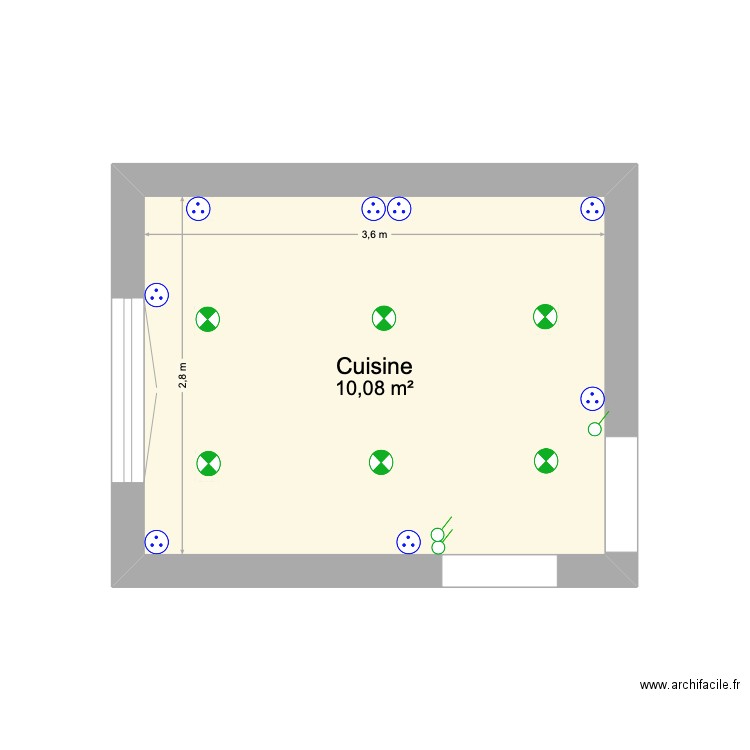 cuisine. Plan de 1 pièce et 10 m2