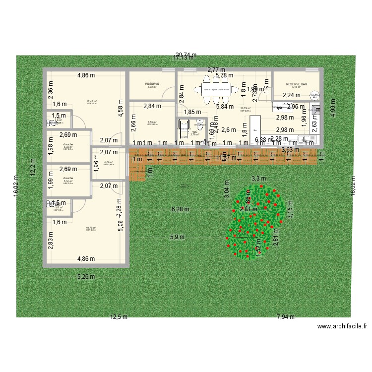 4 x12. Plan de 12 pièces et 106 m2