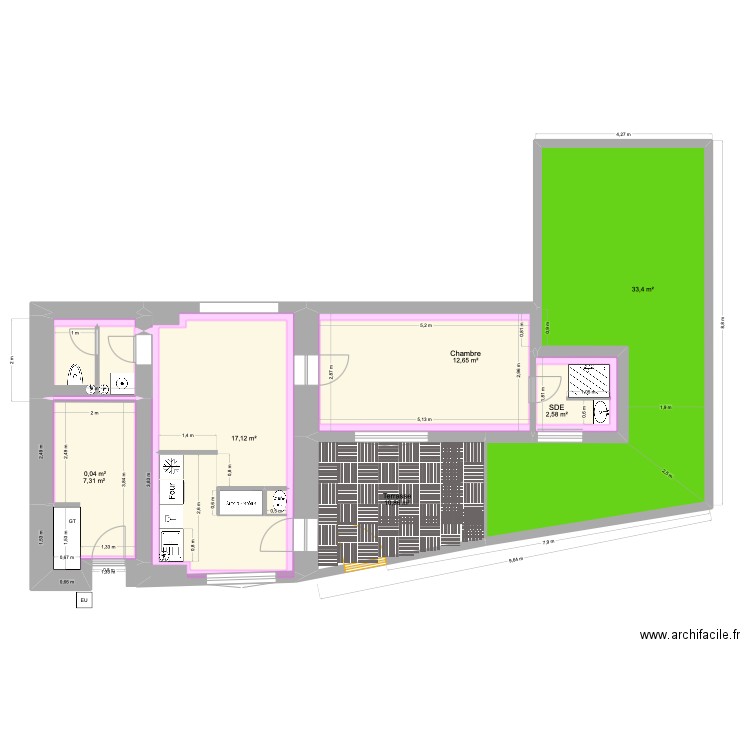 Appt B CLOISON. Plan de 14 pièces et 106 m2