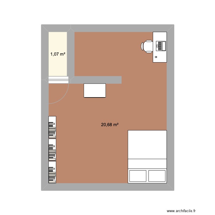 Chambre maison. Plan de 2 pièces et 22 m2