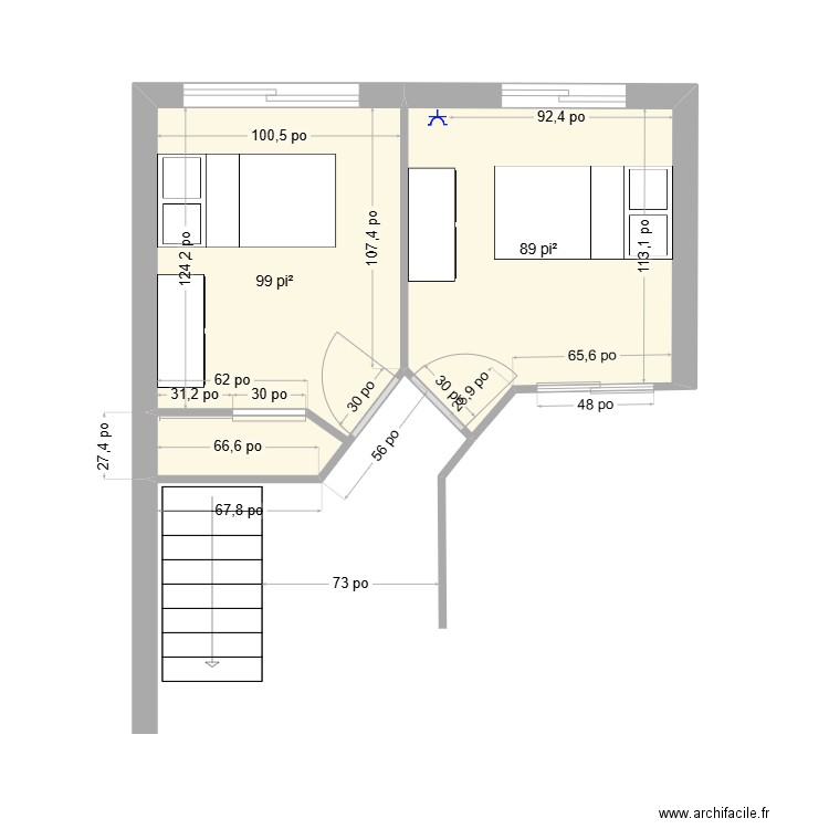 Josée V5. Plan de 2 pièces et 17 m2