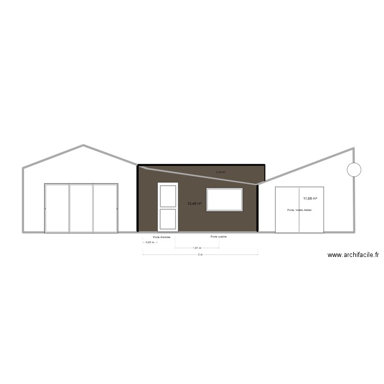 Façade X3. Plan de 3 pièces et 40 m2