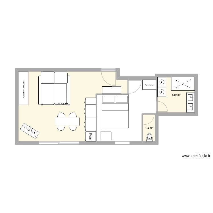 appartement Evian. Plan de 3 pièces et 27 m2