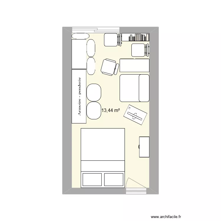 Chambre. Plan de 1 et 13 m² Chambre. Plan de 1 et 13 m²