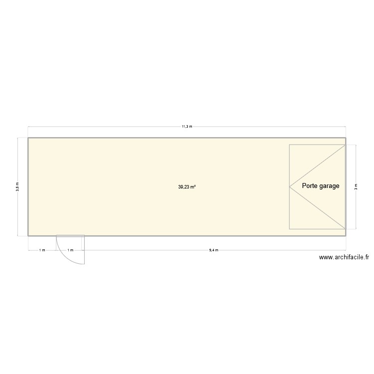 Atelier vue dessus. Plan de 1 pièce et 39 m2