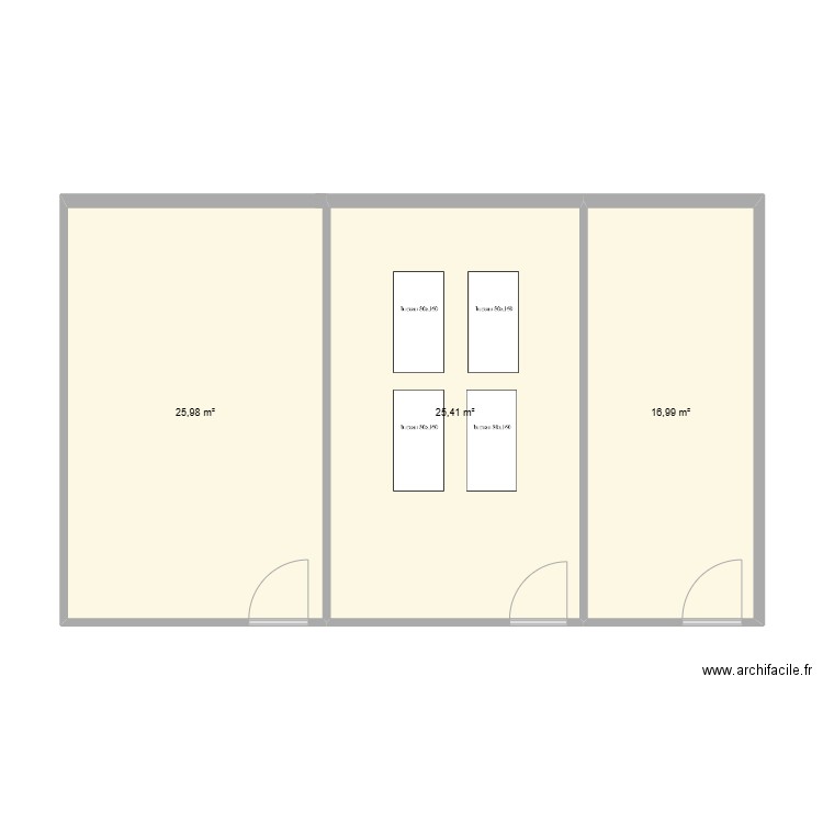 bureau en cours bis. Plan de 3 pièces et 68 m2