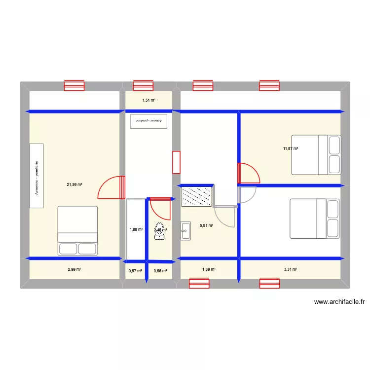 Etage Rte de Noordpeene 08/26. Plan de 11  et 55 m²