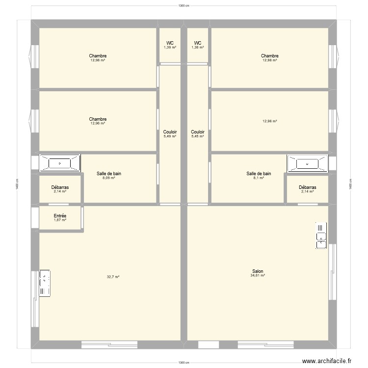 oss bois. Plan de 15 pièces et 155 m2