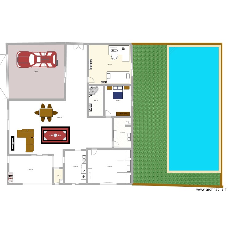 Francés. Plan de 10 pièces et 338 m2