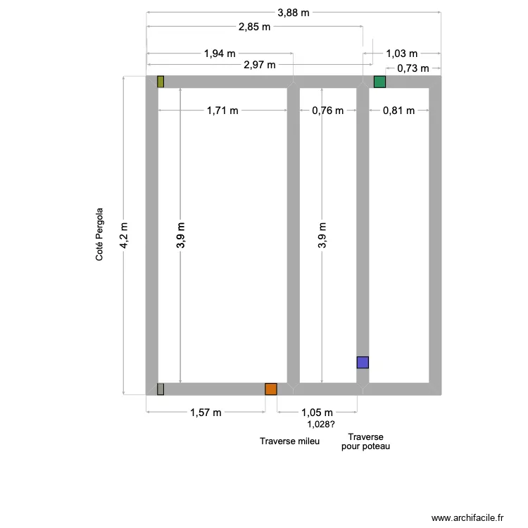Toit ALU_V1. Plan de 3 pièces et 13 m²