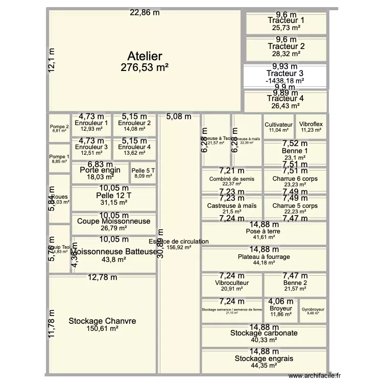 Hangar. Plan de 38 pièces et 1357 m² Hangar. Plan de 38 pièces et 1357 m²