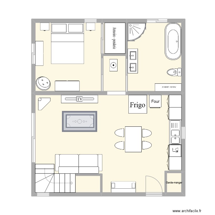 Agrandissement RDZ. Plan de 5 pièces et 56 m2