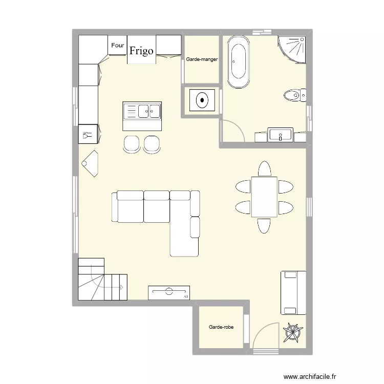 Agrandissement RDZ. Plan de 5 pièces et 61 m²