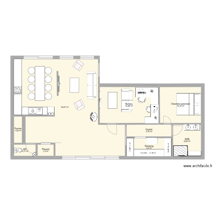 vieux manoir façon grange. Plan de 9 pièces et 99 m2