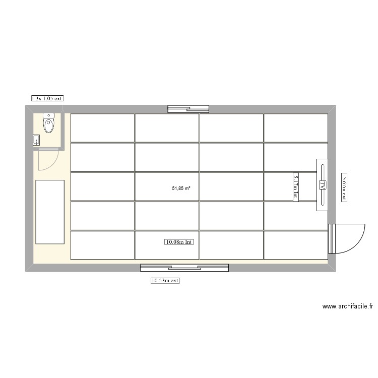 salle yoga. Plan de 1 pièce et 52 m2