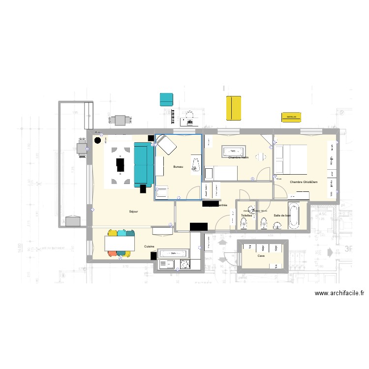 Chasseur 40 à 4. Plan de 9 pièces et 97 m2