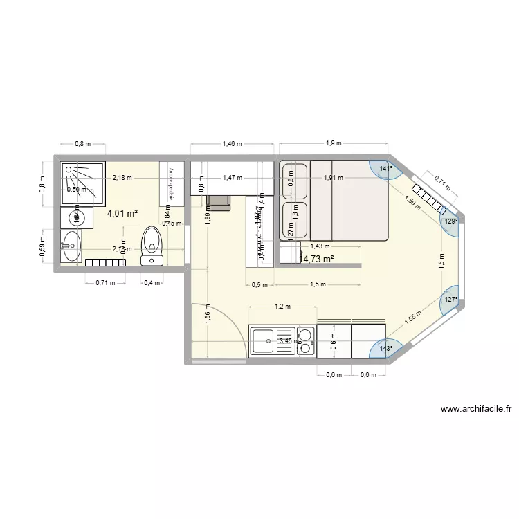 IMM CLUSES - CH 104. Plan de 2 Pièces et 19 m² IMM CLUSES - CH 104. Plan de 2 Pièces et 19 m²