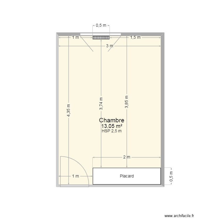 Chambre 1. Plan de 1 pièce et 13 m2