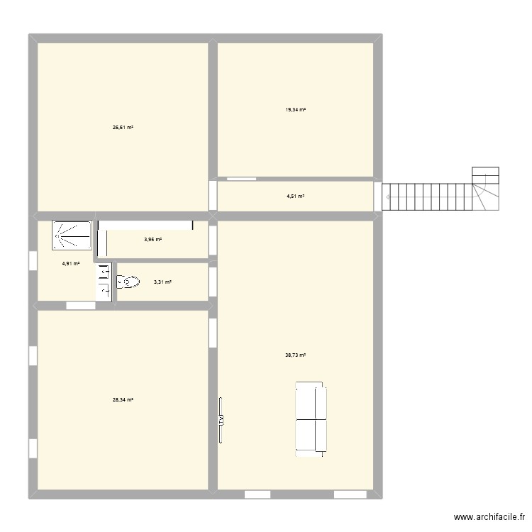etage ferme. Plan de 8 pièces et 130 m2