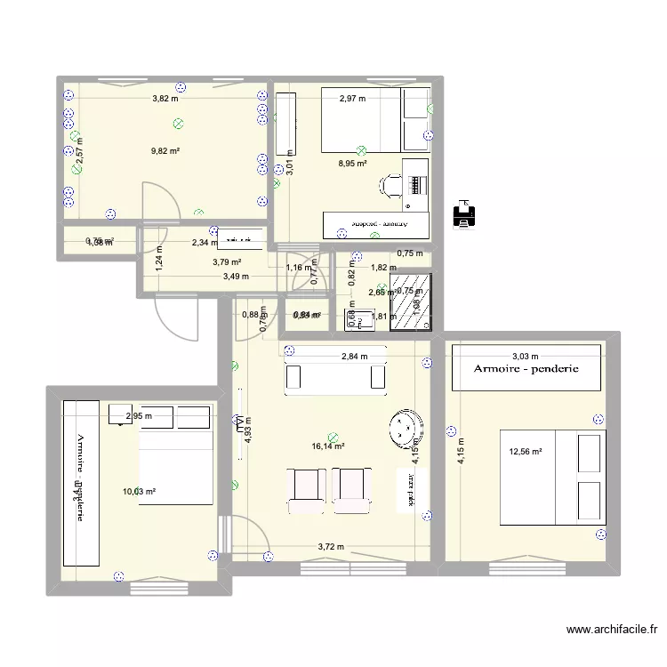 APPARTEMENT. Plan de 9  et 65 m²