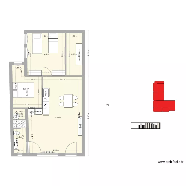 Rez-de-Chaussé - Appartement - proposition 2c. Plan de 6 et 66 m² Rez-de-Chaussé - Appartement - proposition 2c. Plan de 6 et 66 m²
