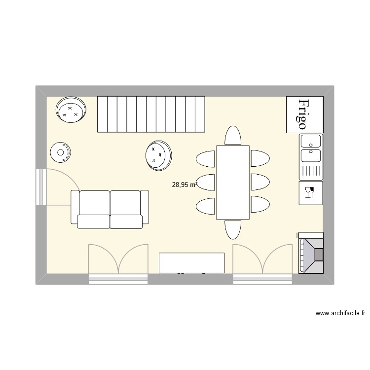 cuisine. Plan de 1 pièce et 29 m2