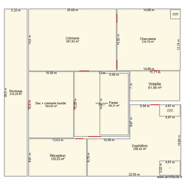 laiterie. Plan de 12 pièces et 1695 m²