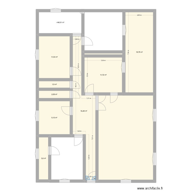 Liberté. Plan de 9 pièces et 84 m2