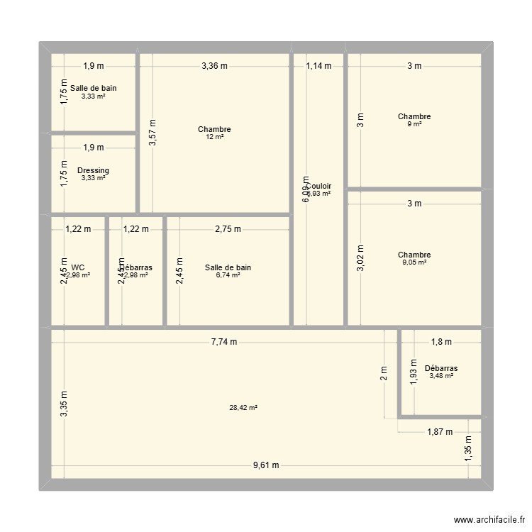 projet archi-1. Plan de 11 pièces et 88 m2