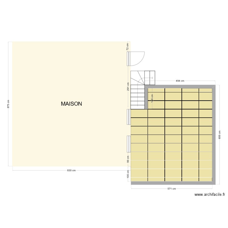 Magali - terrasse devant + cotations. Plan de 1 pièce et 64 m2