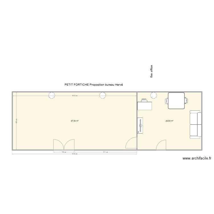 PETIT FORTICHE Bureau Hervé. Plan de 2 pièces et 72 m2