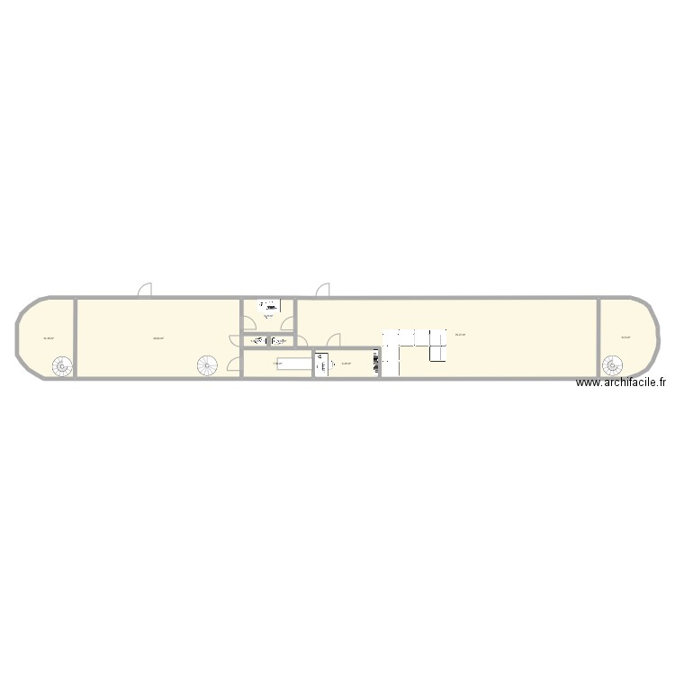 Péniche V1. Plan de 9 pièces et 173 m2