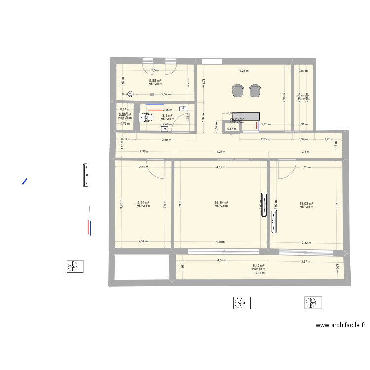 CABINET 2. Plan de 9 pièces et 85 m2